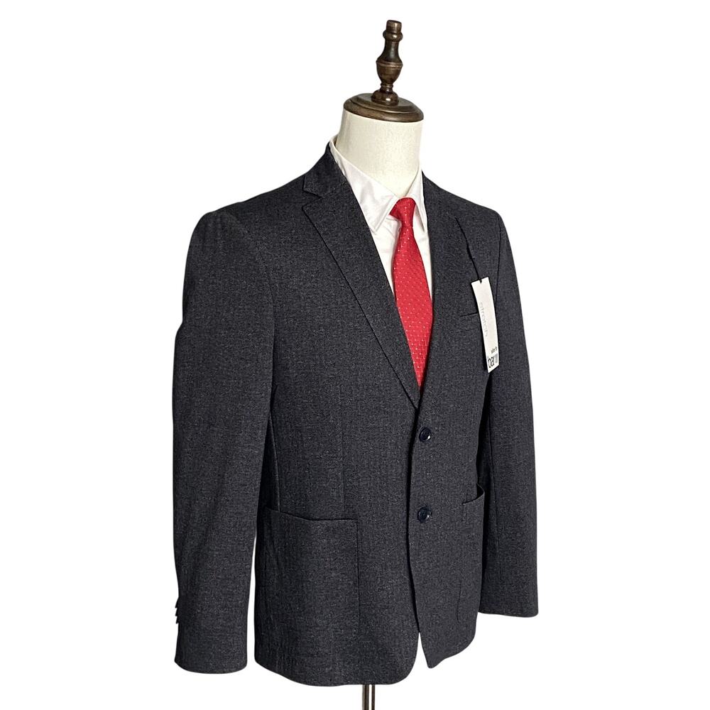 Bar III Sport Coat Men's 40 Short Slim Fit Stretch Dark Blue Herringbone NEW - Picture 3 of 12